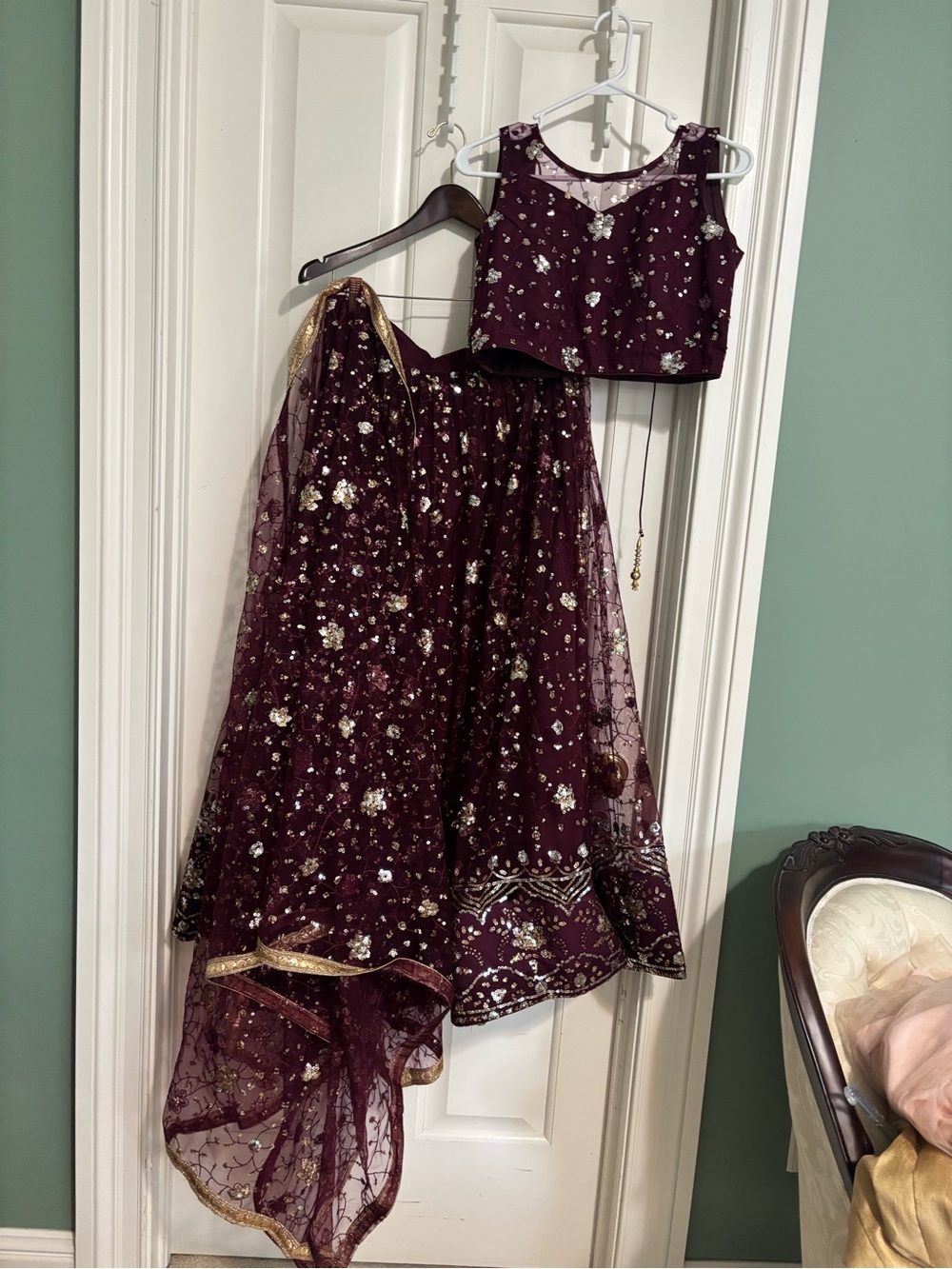 Women’s beautiful Burgundy Floral Embellished Lehenga Set Medium